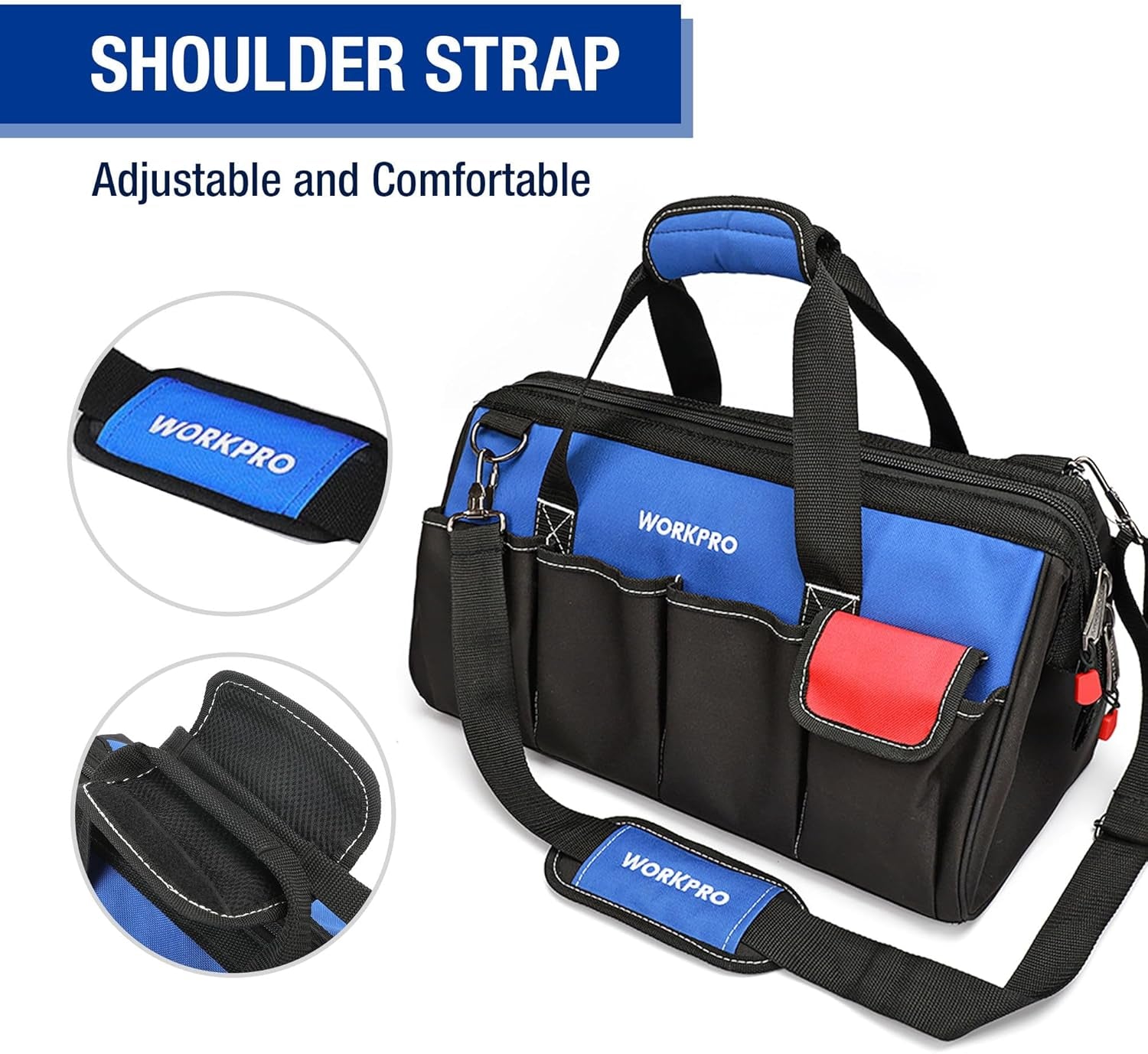 18-Inch Close Top Wide Mouth Storage Tool Bag with Adjustable Shoulder Strap, Sturdy Bottom