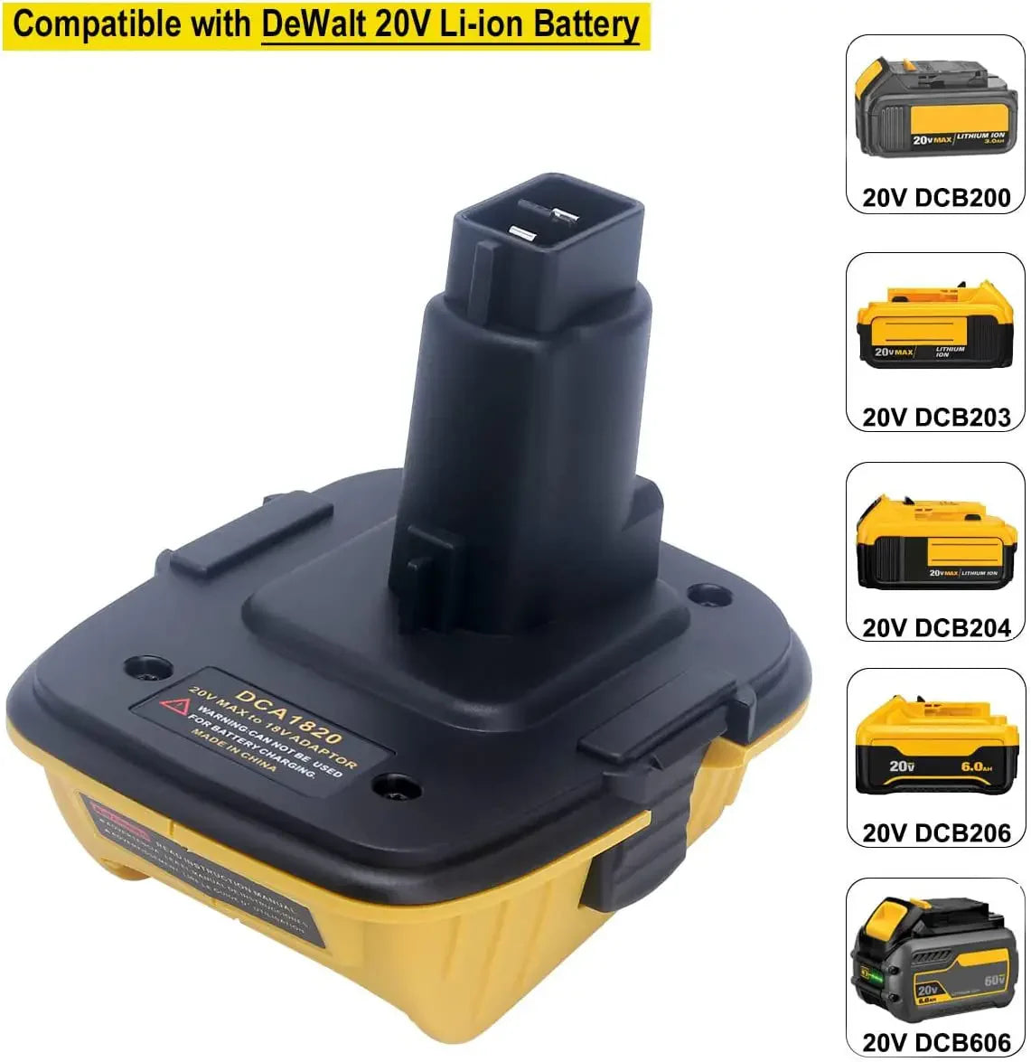 2X 18V to 20V MAX DCA1820 Adapter Converter for DEWALT 20 Volt Li-Ion Battery