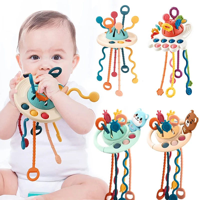 Baby Montessori Toys Pull String Sensory Toys Baby 6 12 Months Silicone Develop Teething Activity Toys for Kids Educational Toys