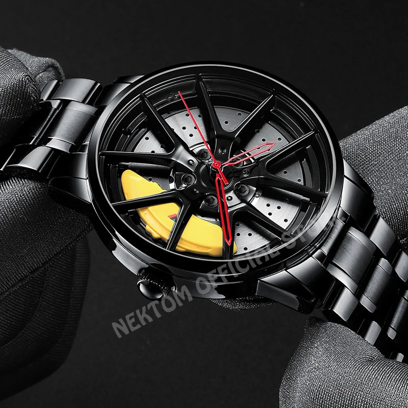 NEKTOM Mans Luxury Watches Sports Car Watches Quartz Waterproof Sport Rim Hub Wheel Wristwatch Car Quartz Men'S Watches