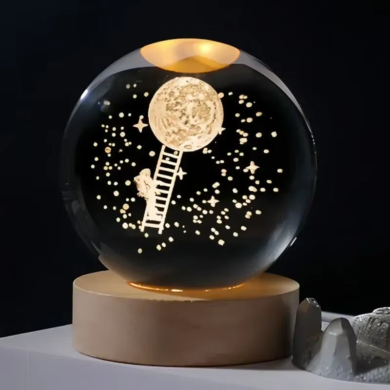 Luminous Crystal Ball LED Night Light Saturn Solar System 3D Moon Table Lamp USB Bedroom Atmosphere Lamp for Birthday Kid Gift