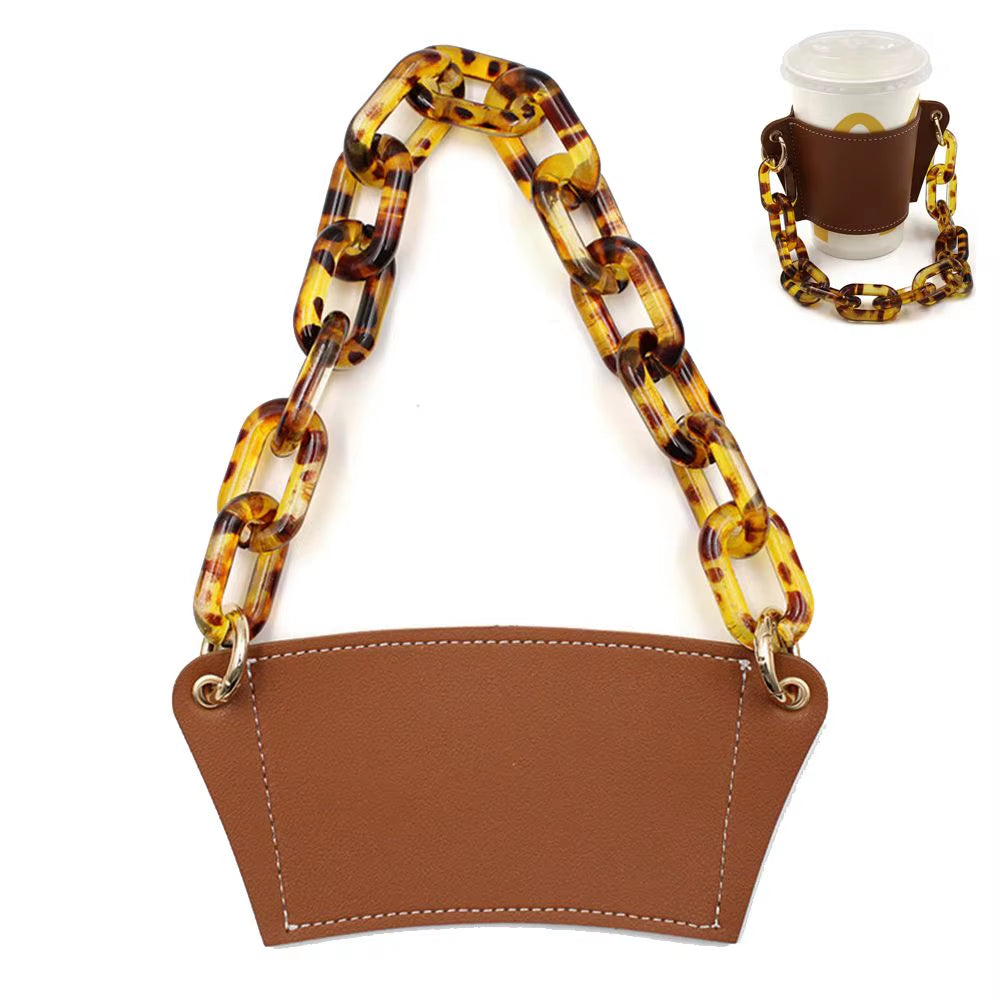 Reusable with Chain Travel Eco-Friendly Drink Case Bag Coffee Sleeve Bottle Cover PU Leather Cup Holder