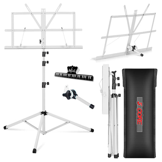 5Core Music Stand for Sheet Music Portable Tripod MUS FLD 4S WH