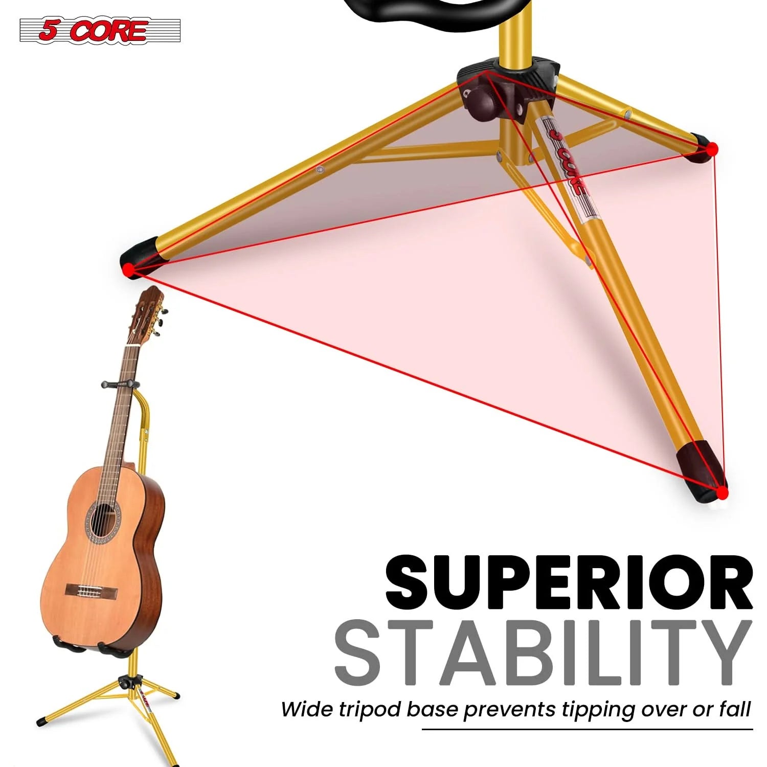 5Core Guitar Stand Floor Foldingholder Soporte Para Guitarra for Acoustic Electric Bass Yellow