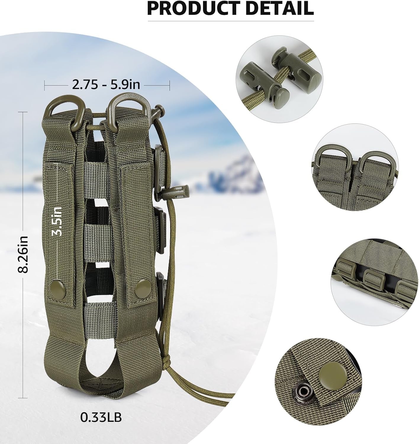 Molle Pouch Water Bottle Holder for Backpack, Tactical Water Bottle Holder Use with Strap, Adjustable Straps Water Bottle Carrier Bag for 20 32 36 48 Oz Water Bottle