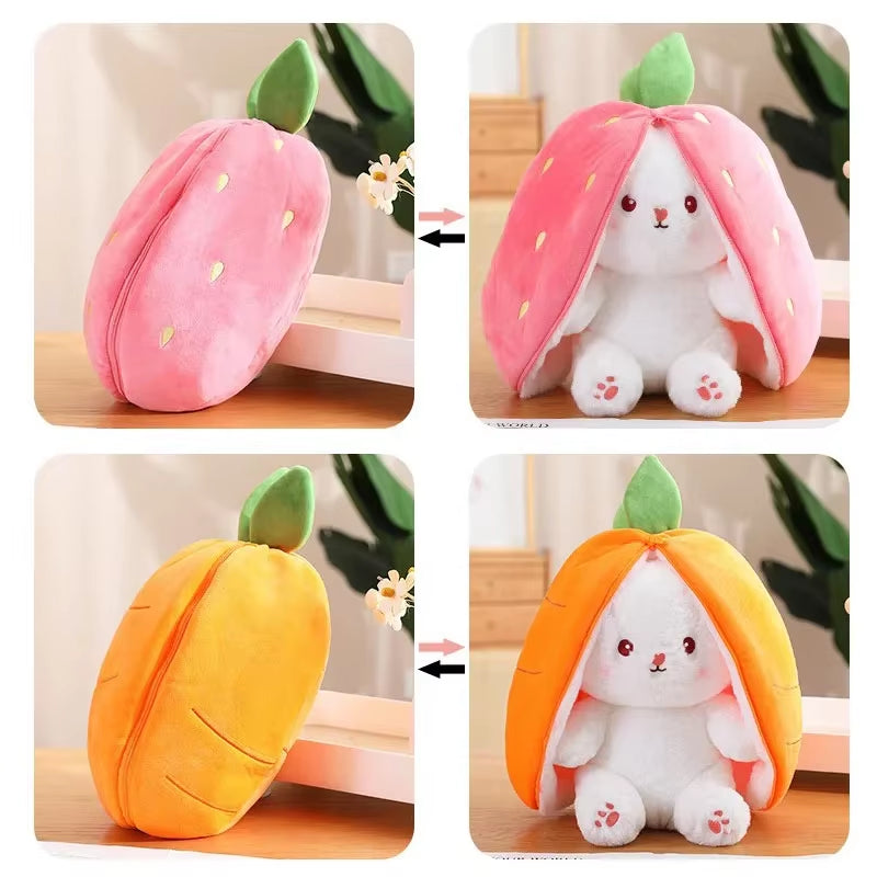 25Cm Cute Strawberry Carrot Rabbit Plush Toy Stuffed Creative into Fruit Transform Baby Cuddly Bunny Doll for Kid Birthday Gift