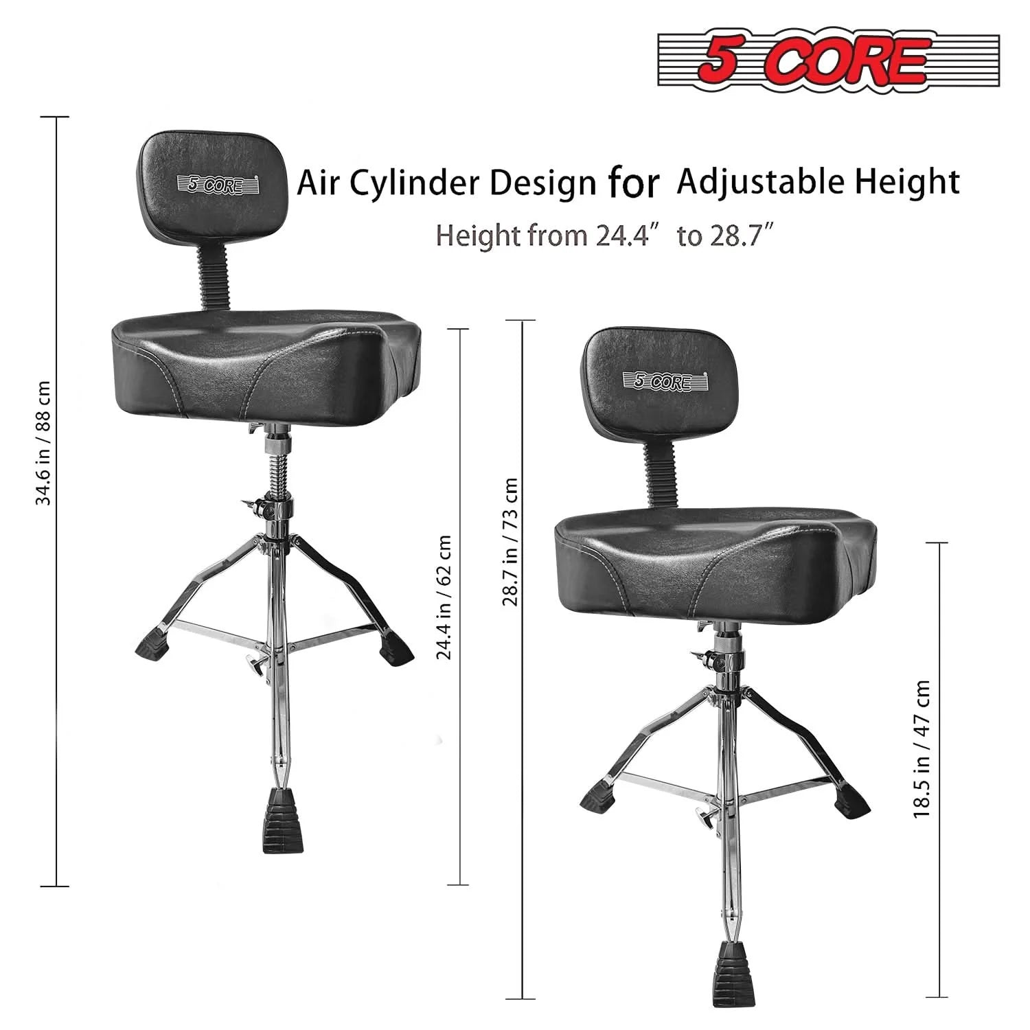 5Core Drum Throne Padded Guitar Stool Backrest Drummer Seat for Adults & Kids BLACK