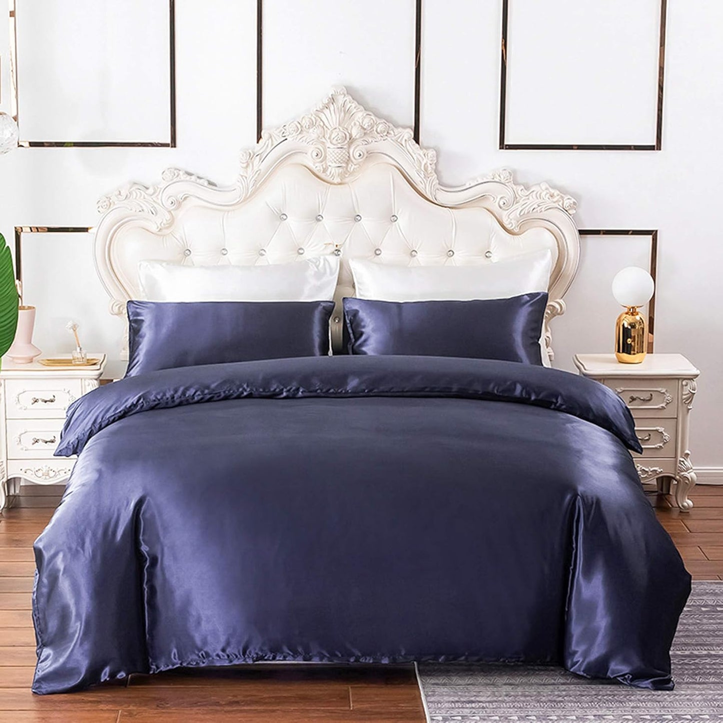 Royal Blue Duvet Cover Set Twin Size 3 Pieces - Comforter Cover Super Soft with 1 Pillow Sham - Satin Bedding Set Breathable & Smooth with Zipper Closure