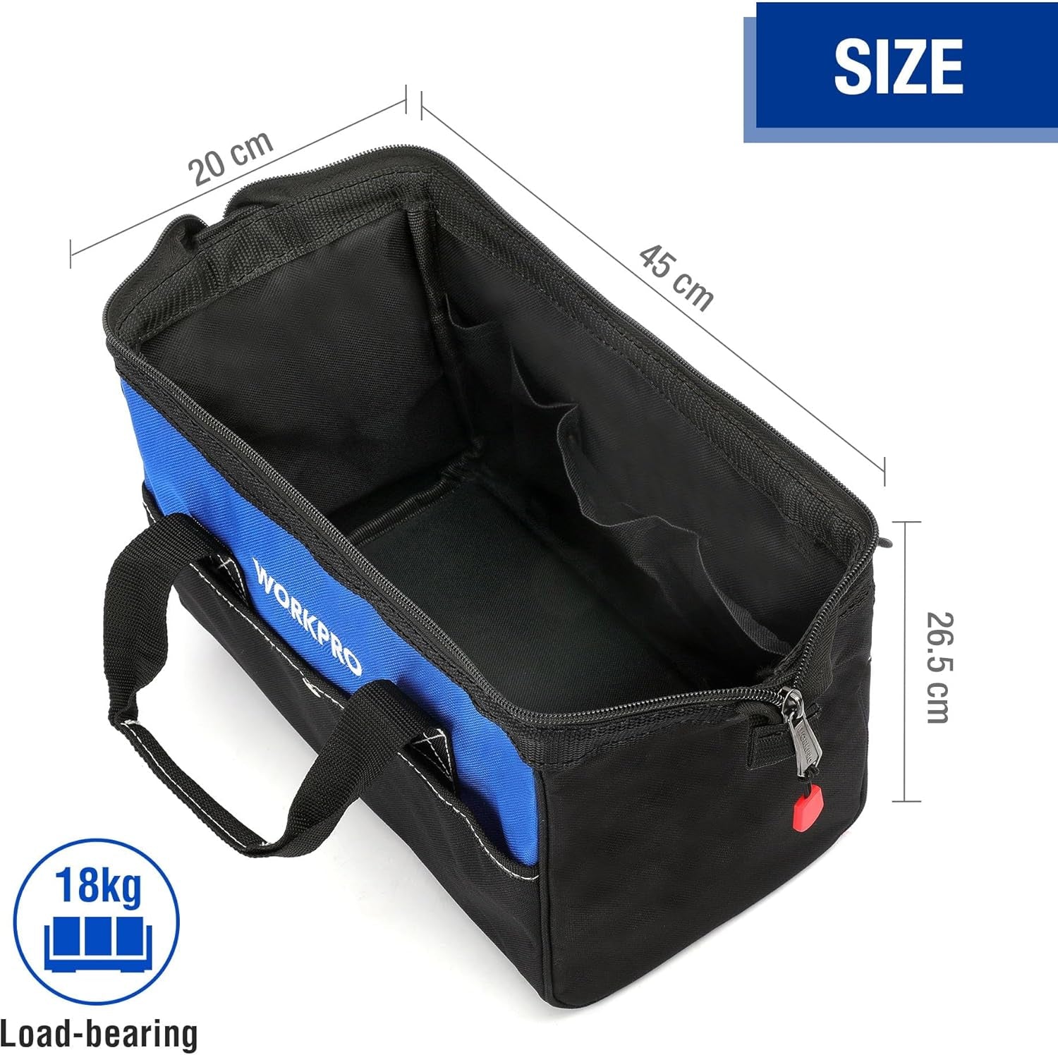 18-Inch Close Top Wide Mouth Storage Tool Bag with Adjustable Shoulder Strap, Sturdy Bottom