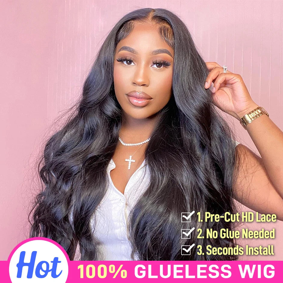 Wear Go Glueless Wig 180% Body Wave Transparent Lace Front Human Hair Wigs for Women 4X4 Pre-Cut Preplucked Lace Closure Wig