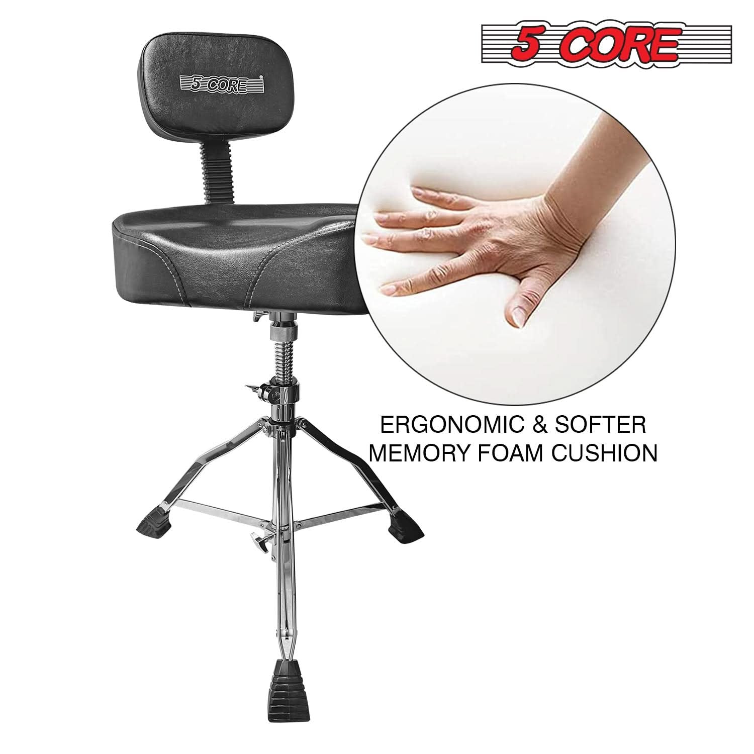 5Core Drum Throne Padded Guitar Stool Backrest Drummer Seat for Adults & Kids BLACK