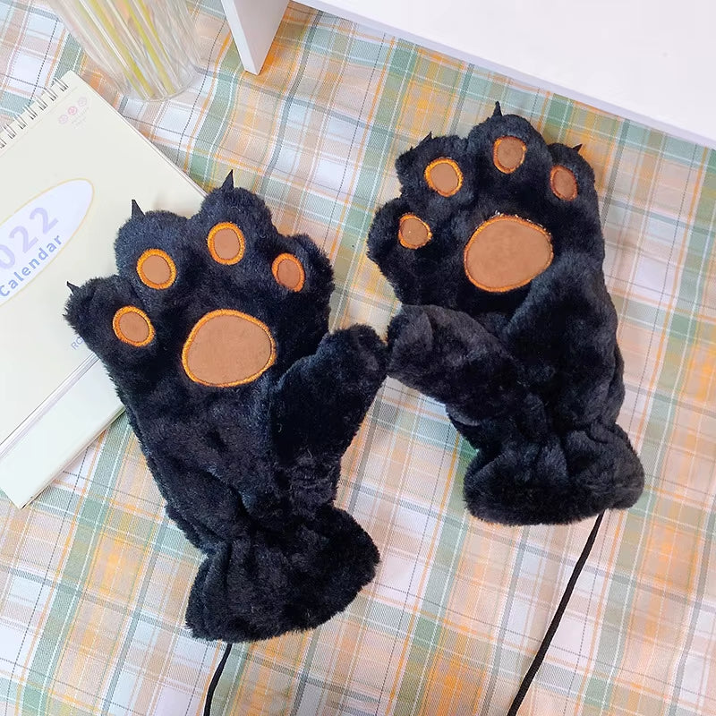 Women Gloves Bear Palm Paw Animals Plushclaw Glove Paws Costumes Cosplay Cute Cartoon Bear Simulation Furry Mittens Winter Warm