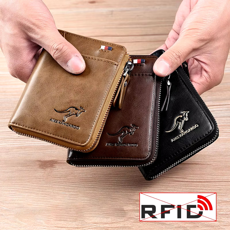 Mens Wallet Leather Business Card Holder Zipper Purse Luxury Wallets for Men RFID Protection Purses Carteira Masculina Luxury