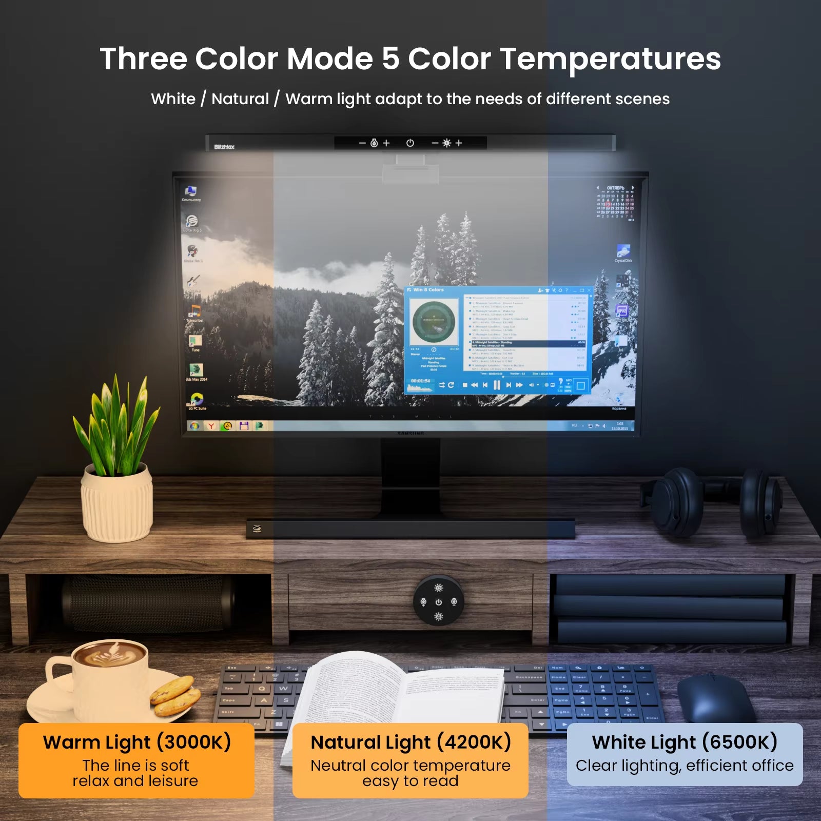 BM-ES1 plus Computer Monitor Light Bar,Wireless Remote Control Multiple Screen Lamp Dimmer Switch, E-Reading LED Hanging Light