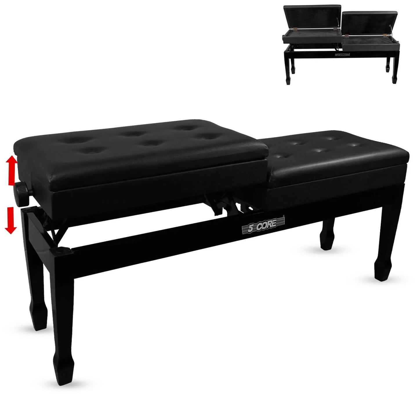 5CORE Duet Piano Bench W Storage for Two Wooden Adjustable Keyboard Stool - Adults & Kids