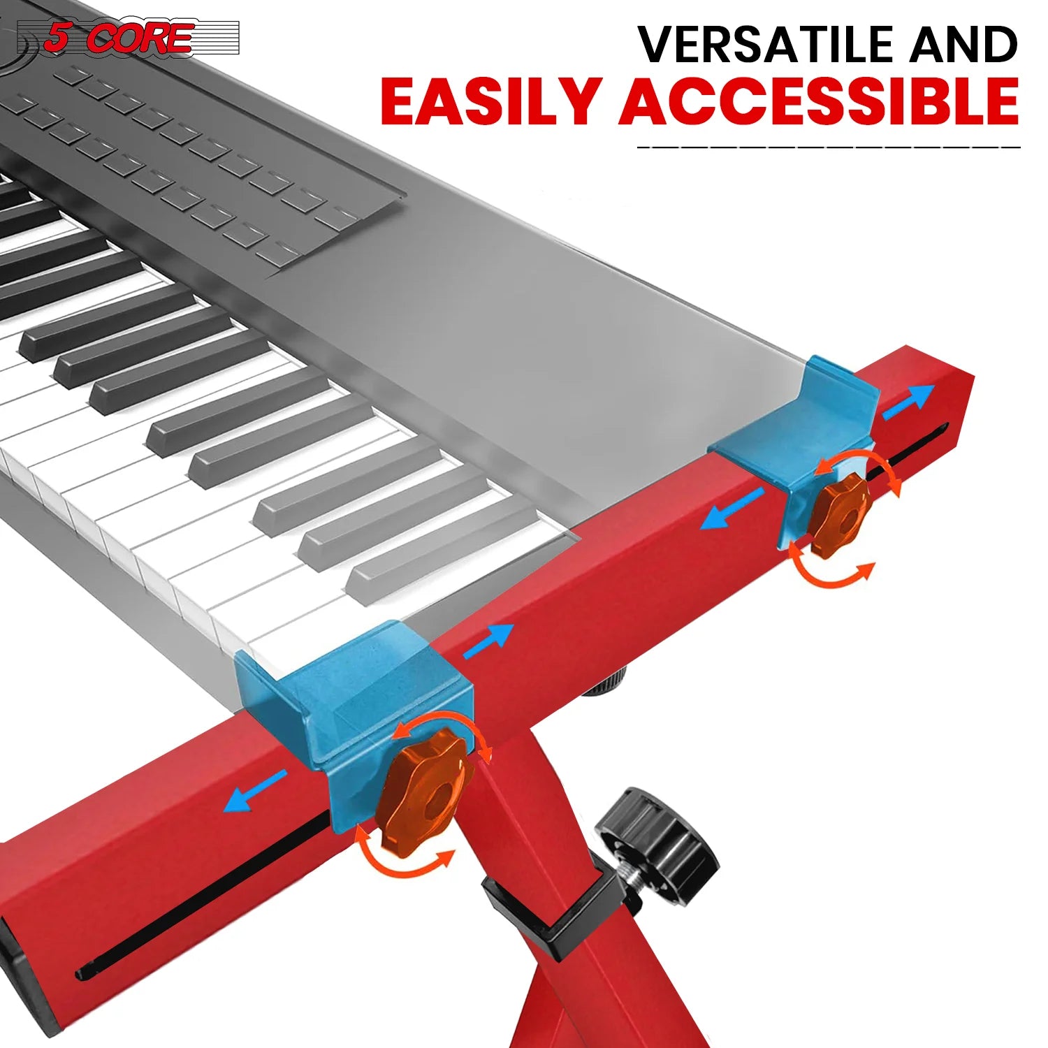 5Core Keyboard Stand Z Style Sturdy Adjustable Electric Piano Riser Holder with Wheels RED