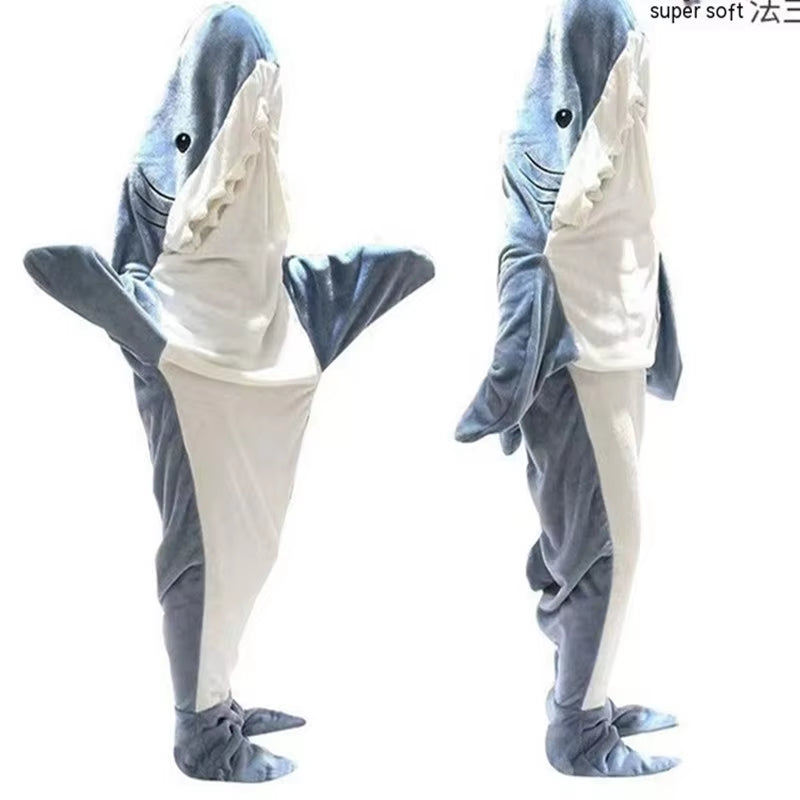 Large Size Thickened Warm Flannel Winter Pajamas Shark Sleeping Bag Animal Women Long Sleeve One-Piece Homewear Girl Loose Robe