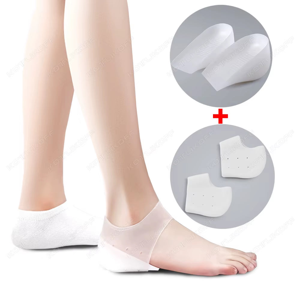 Invisible Silicone Height Increase Insole Silicone Socks Gel Heel Pads Heel Protectors Heightening Lift Shoes Sole Pad Unisex