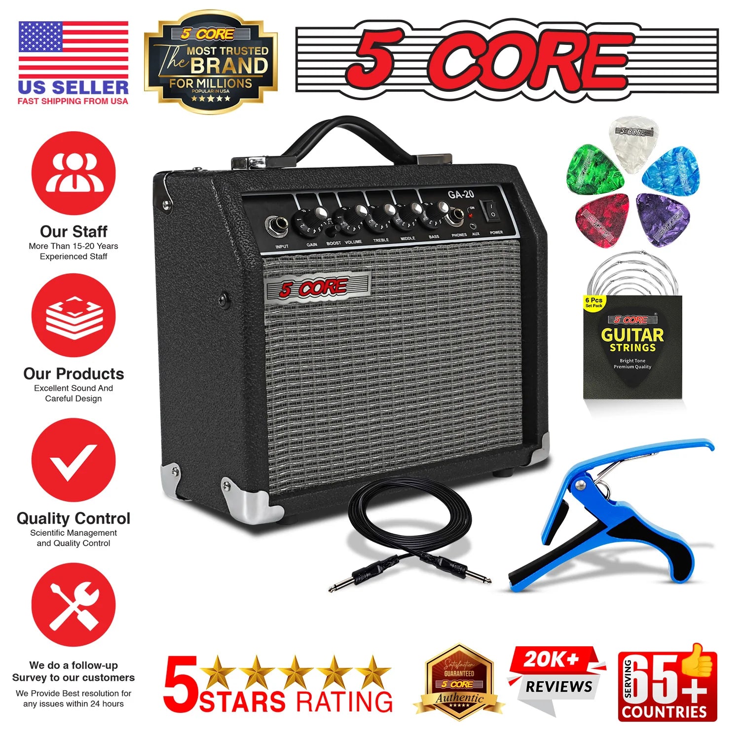 5 Core Guitar Amp for Electric Bass Acoustic Portable Amplifier Practice Amplificador 20W BLACK