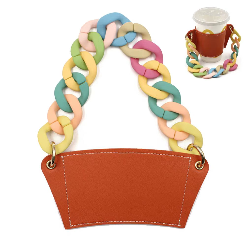 Reusable with Chain Travel Eco-Friendly Drink Case Bag Coffee Sleeve Bottle Cover PU Leather Cup Holder