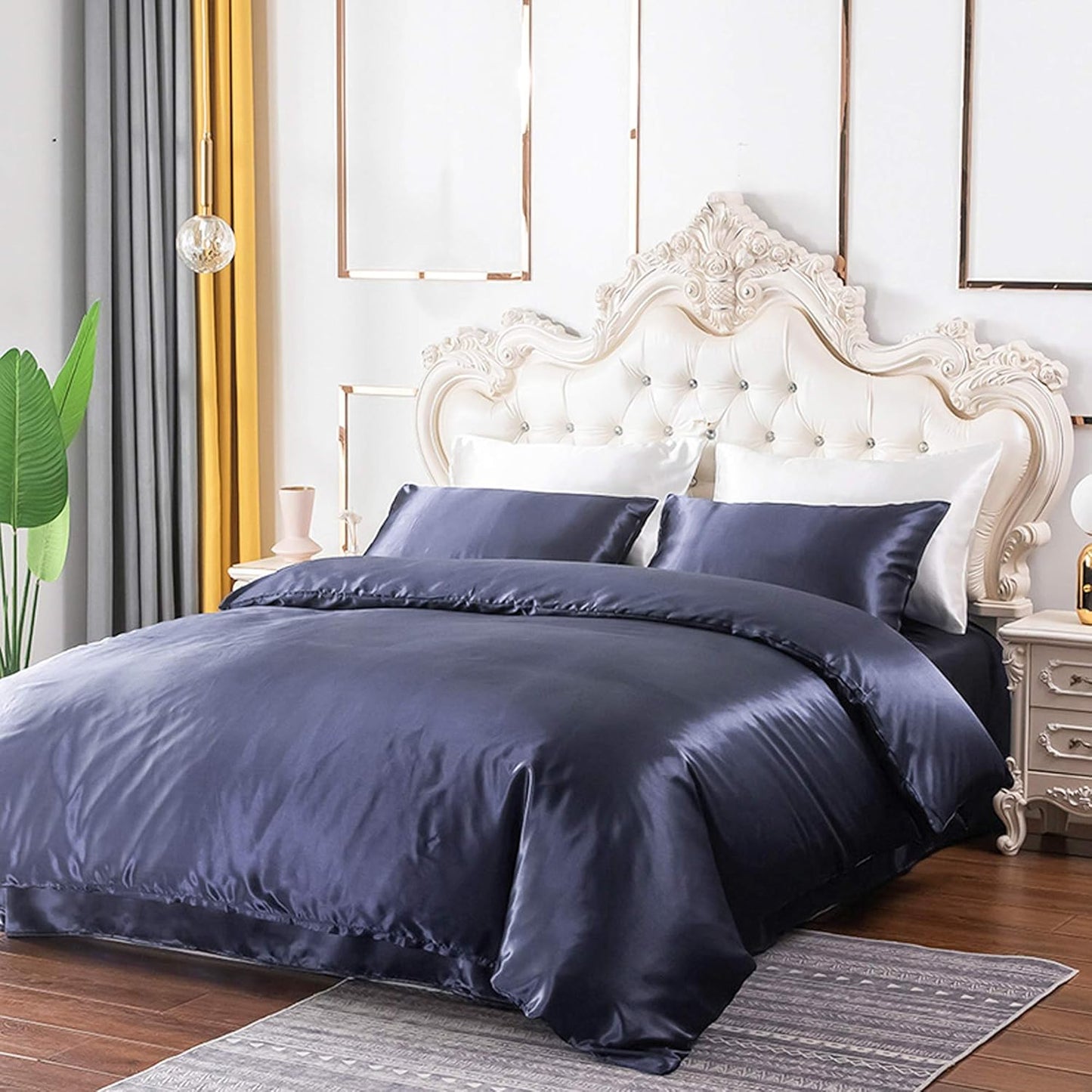 Royal Blue Duvet Cover Set Twin Size 3 Pieces - Comforter Cover Super Soft with 1 Pillow Sham - Satin Bedding Set Breathable & Smooth with Zipper Closure