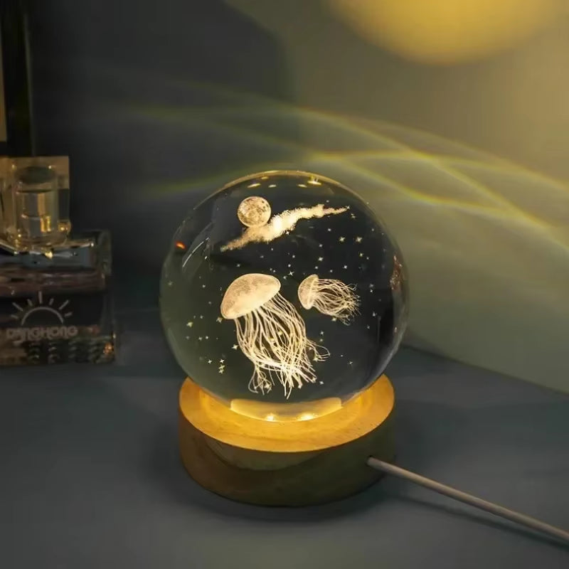 Luminous Crystal Ball LED Night Light Saturn Solar System 3D Moon Table Lamp USB Bedroom Atmosphere Lamp for Birthday Kid Gift