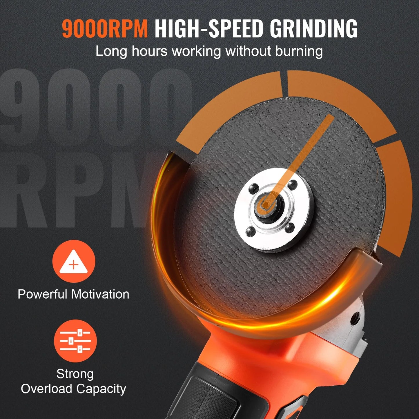 VEVOR Cordless Angle Grinder Kit for 4-1/2'' 9000 Rpm, Cordless Electric Grinder Power with 20V Fast Charger for Cutting, Polishing, Grinding, Rust Removal