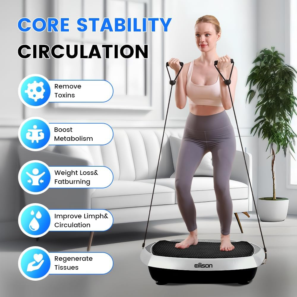 Atom Vibration Plate Exercise Machine - Full Body Vibration Plate for Lympathic Drainage with Acupressure - Home Fitness with Loop Bands for Weight Loss, 300Lbs Capacity