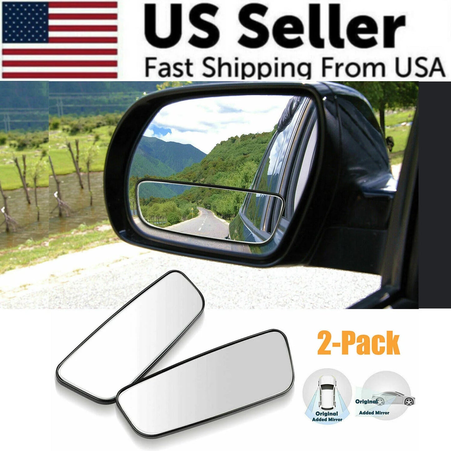 2X 360° Stick on Rear View Auxiliary Blind Spot Mirror Wide Angle Car Truck SUV