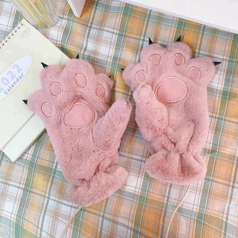 Women Gloves Bear Palm Paw Animals Plushclaw Glove Paws Costumes Cosplay Cute Cartoon Bear Simulation Furry Mittens Winter Warm