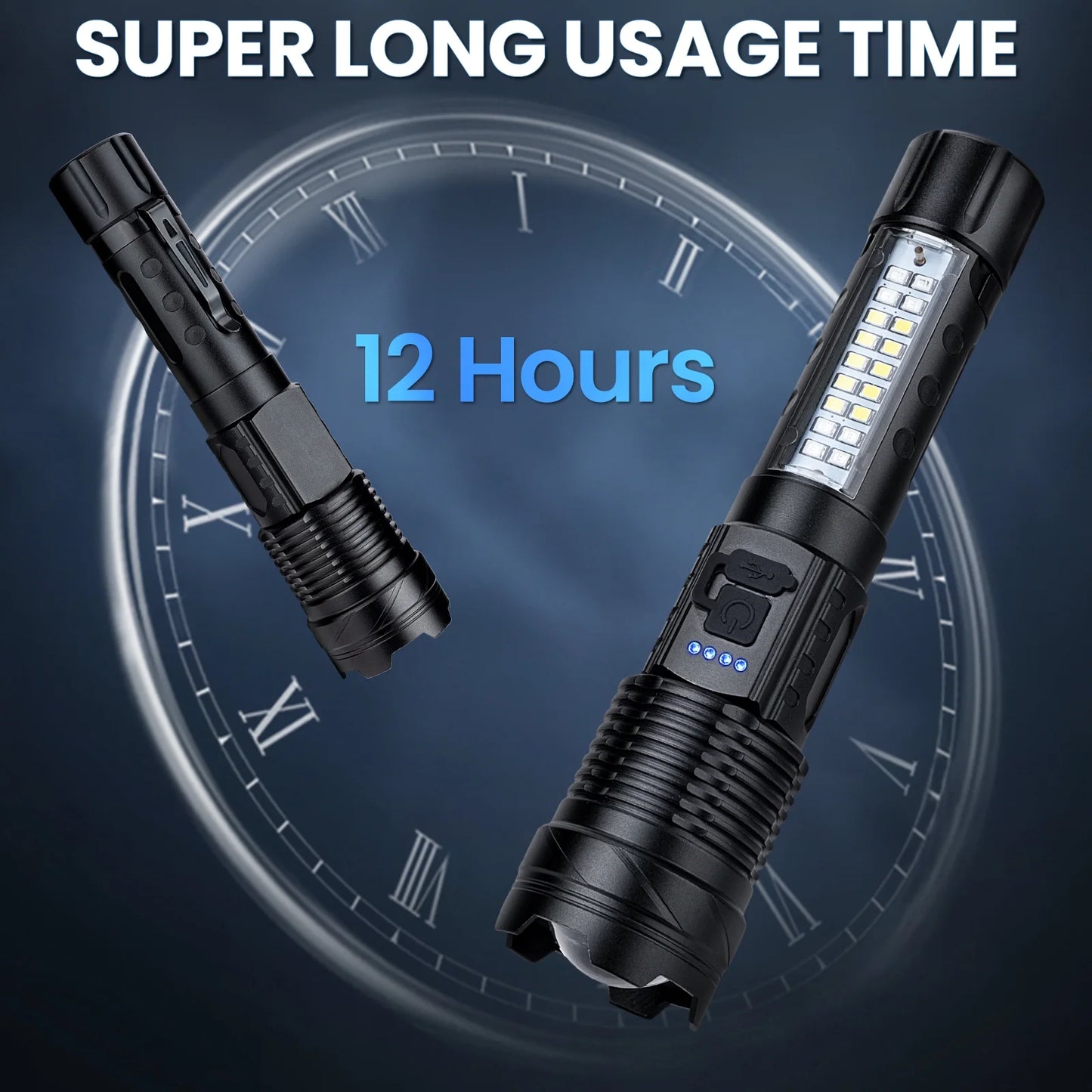 150000 Lumens Powerful Flashlight Rechargeable XHP90 Super Bright Waterproof Led Tactical Flashlight 7 Mode USB C Zoom Torch for Camping Emergency