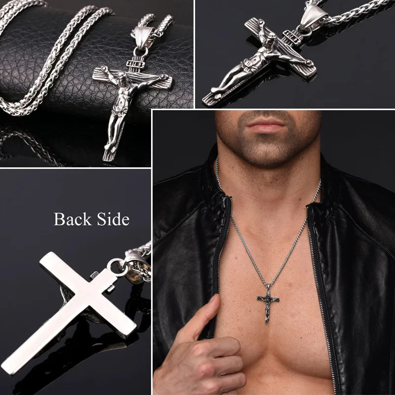 Crucifix Cross Pendant Stainless Steel Necklace for Women Men Faith Necklace Fashion Religious Jewelry Free Shipping