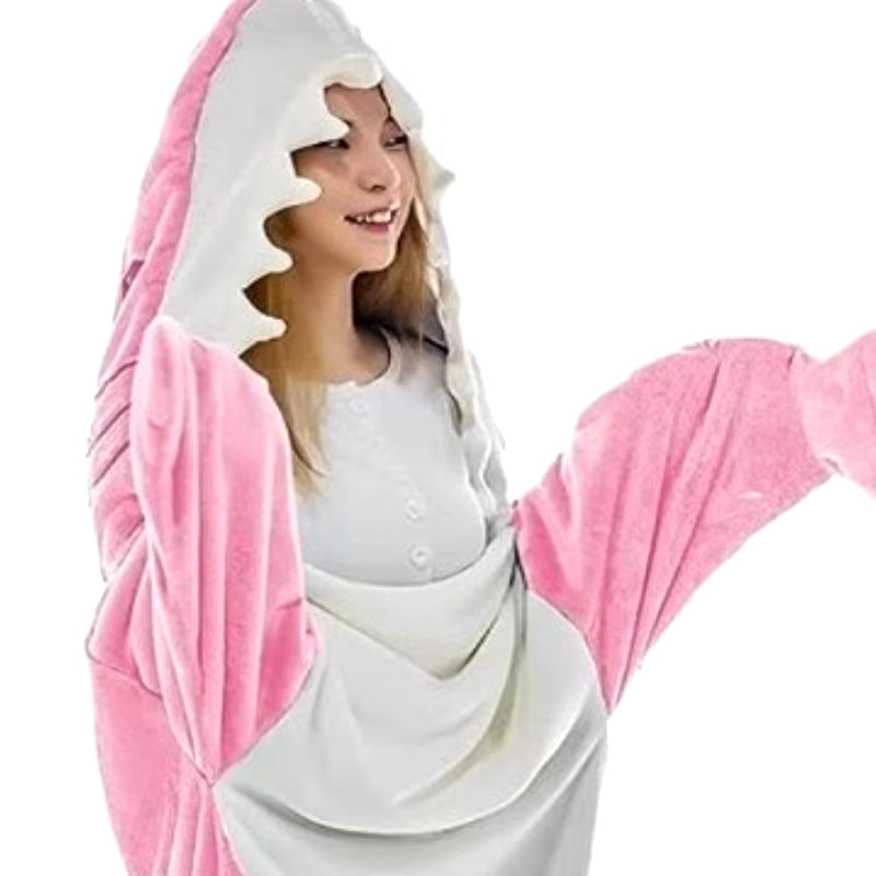 Large Size Thickened Warm Flannel Winter Pajamas Shark Sleeping Bag Animal Women Long Sleeve One-Piece Homewear Girl Loose Robe