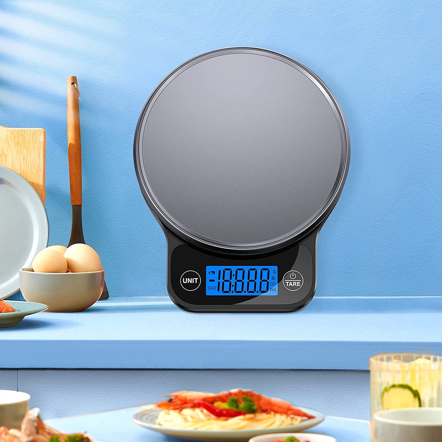 Food Scale, Digital Kitchen Scale for Weight Loss and Cooking, Scale for Food Ounces and Grams, with Black Stainless Steel Platform and Large LCD Display