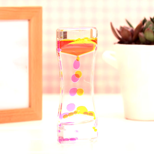 Hourglass Timer Double Colors Oil Hourglass Liquid Floating Motion Bubbles Timer Desk Decors Descending Sensory Bubbles Kids Toy