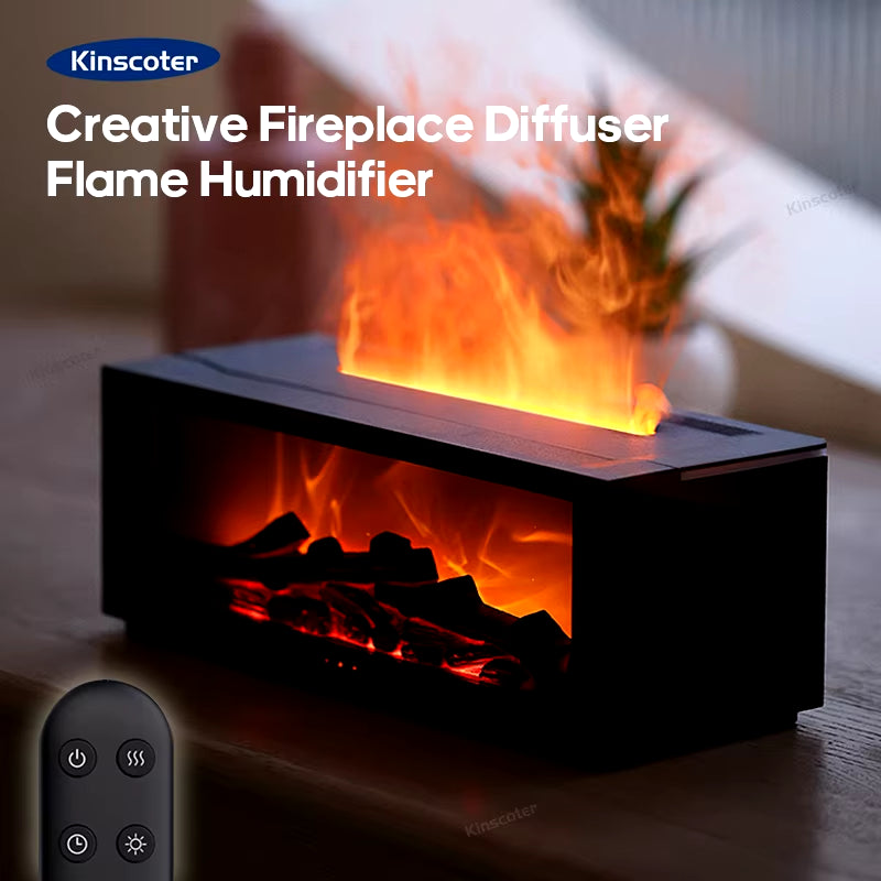 Colorful Flame Fireplace Aroma Diffuser 150Ml Waterless Auto-Off Air Humidifier with Timer Remote Control for Home Bedroom Gift