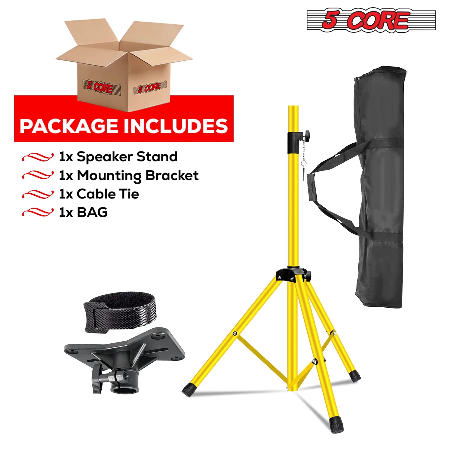 5Core Speaker Stand Tripod Tall Adjustable 72 Inch DJ Pole Mount Studio Monitor Stands Yellow