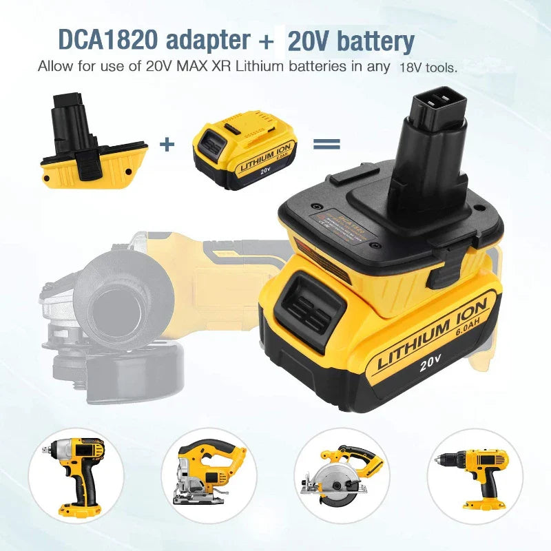 2X 18V to 20V MAX DCA1820 Adapter Converter for DEWALT 20 Volt Li-Ion Battery