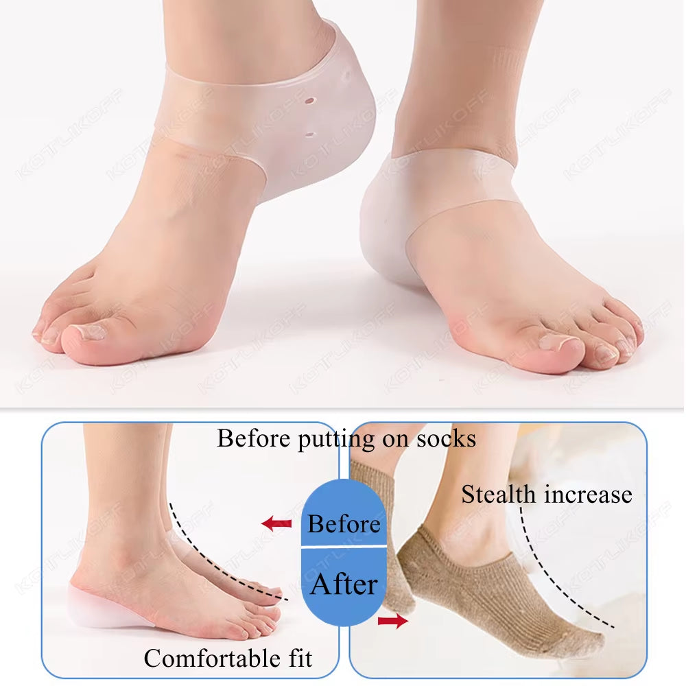 Invisible Silicone Height Increase Insole Silicone Socks Gel Heel Pads Heel Protectors Heightening Lift Shoes Sole Pad Unisex