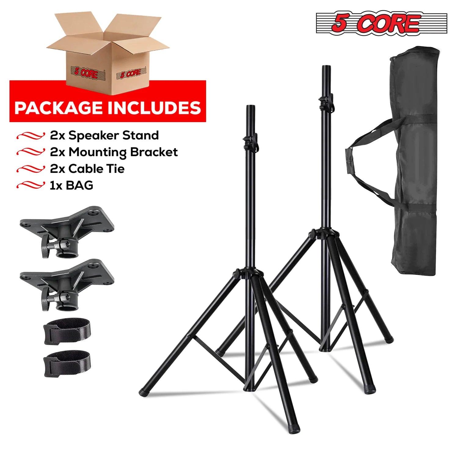 5Core Speaker Stand Tripod Tall Adjustable 72 Inch DJ Pole Mount Studio Monitor Stands BLACK