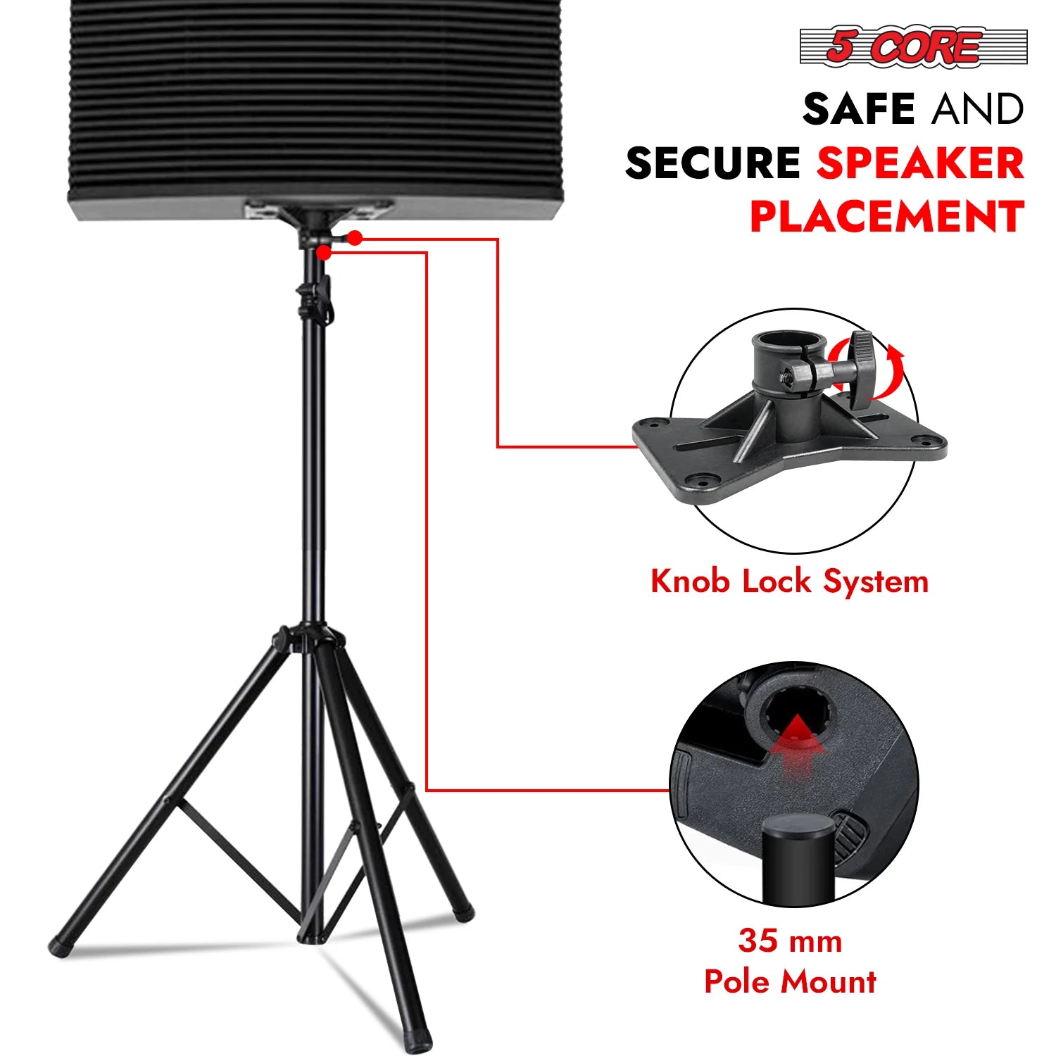 5Core Speaker Stand Tripod Tall Adjustable 72 Inch DJ Pole Mount Studio Monitor Stands BLACK