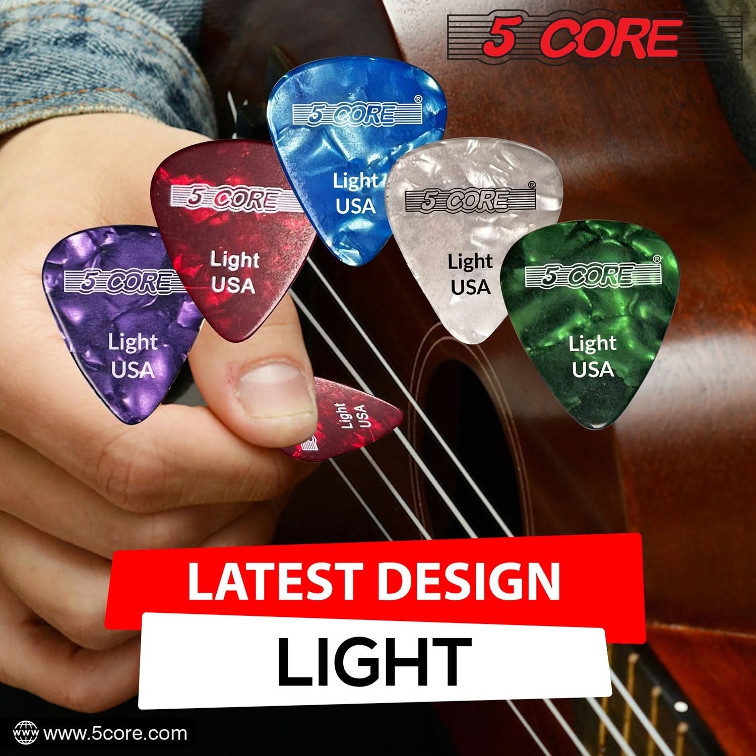 5Core Guitar Picks Celluloid Light Gauge 0.46Mm Pick - Acoustic Electric Bass Guitars RED