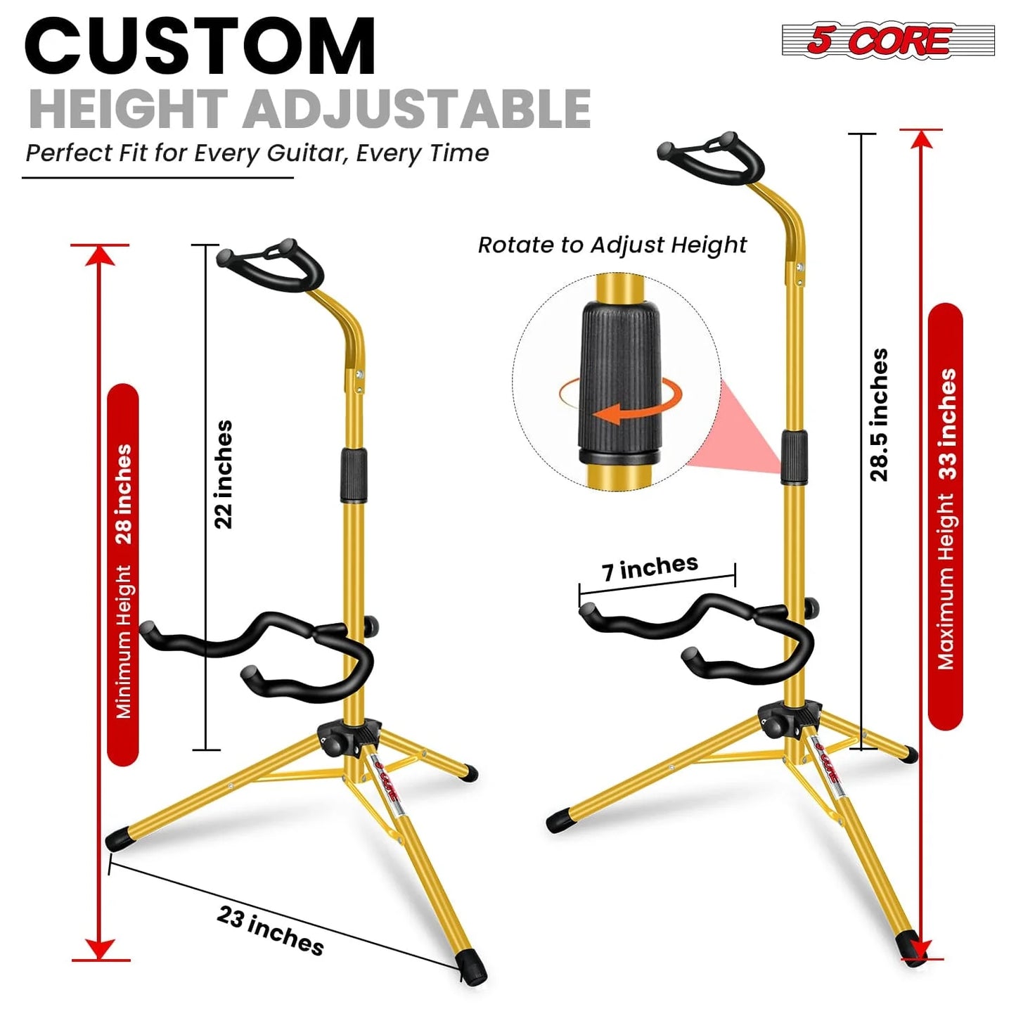 5Core Guitar Stand Floor Foldingholder Soporte Para Guitarra for Acoustic Electric Bass Yellow