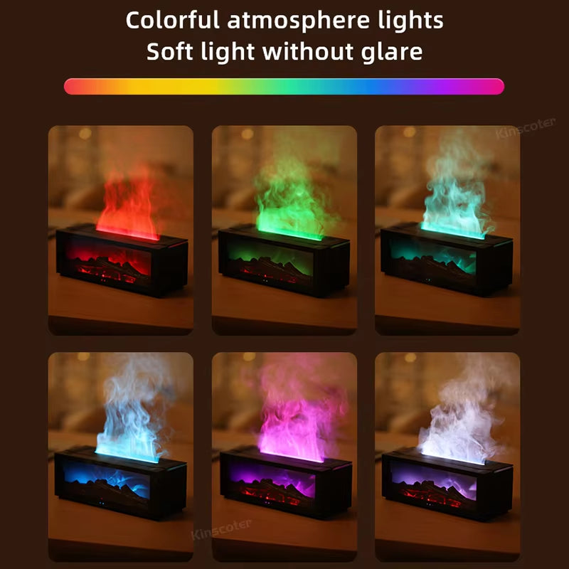 Colorful Flame Fireplace Aroma Diffuser 150Ml Waterless Auto-Off Air Humidifier with Timer Remote Control for Home Bedroom Gift