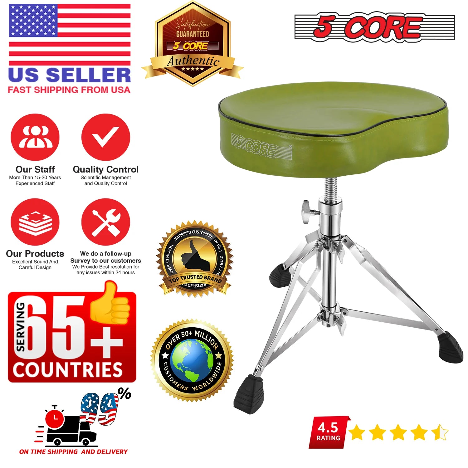 5Core Drum Throne Padded Guitar Stool Saddle Drummer Seat for Adults & Kids