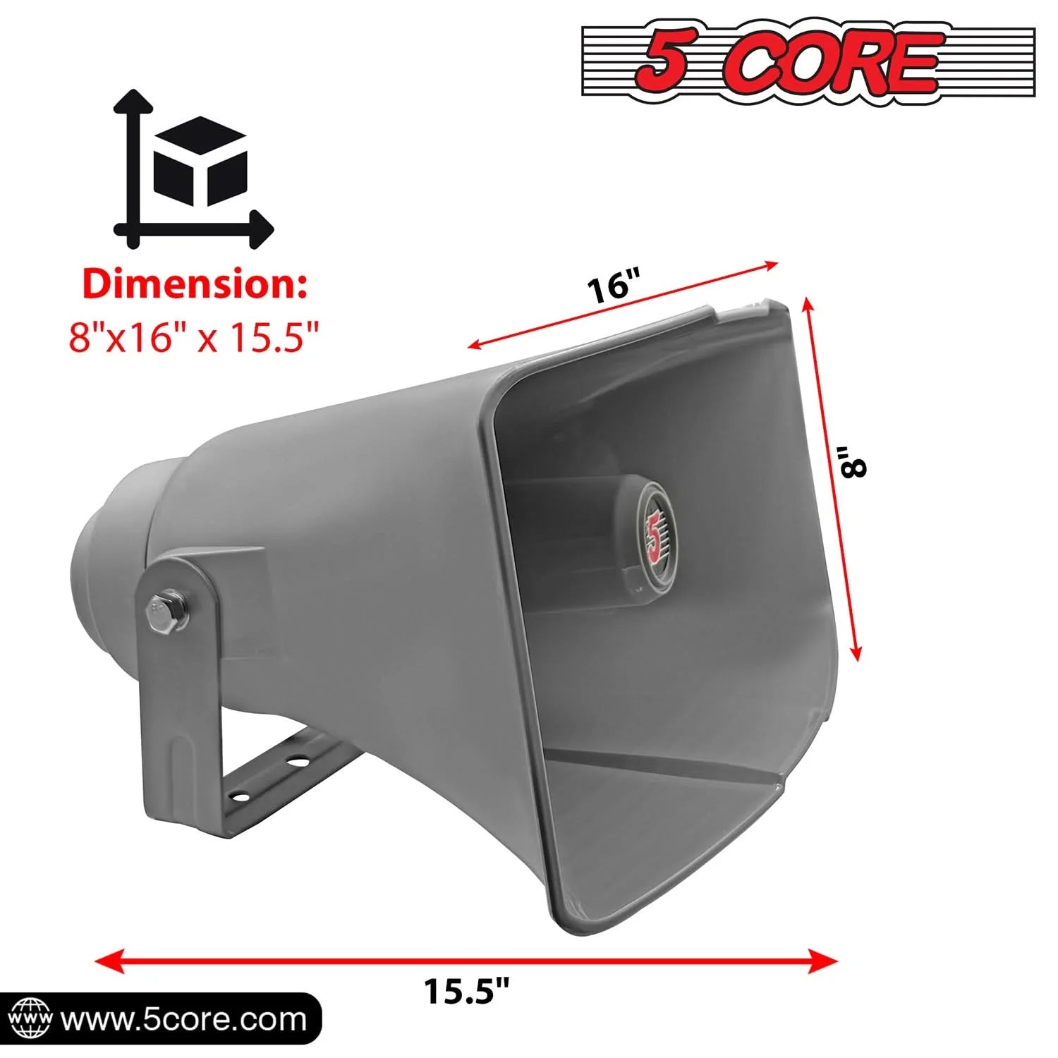 5 Core PA Horn Speaker Outdoor 8X16" Siren Loudspeaker • 40W RMS Loud Megaphone Driver Horn