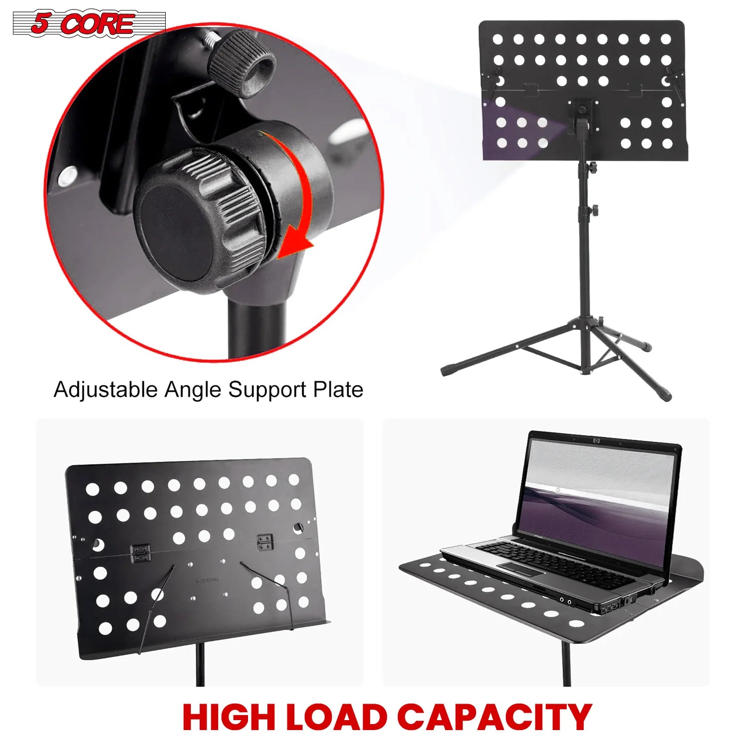 5Core Music Stand for Sheet Music Portable Tripod Adjustable Folding Note Holder BLACK