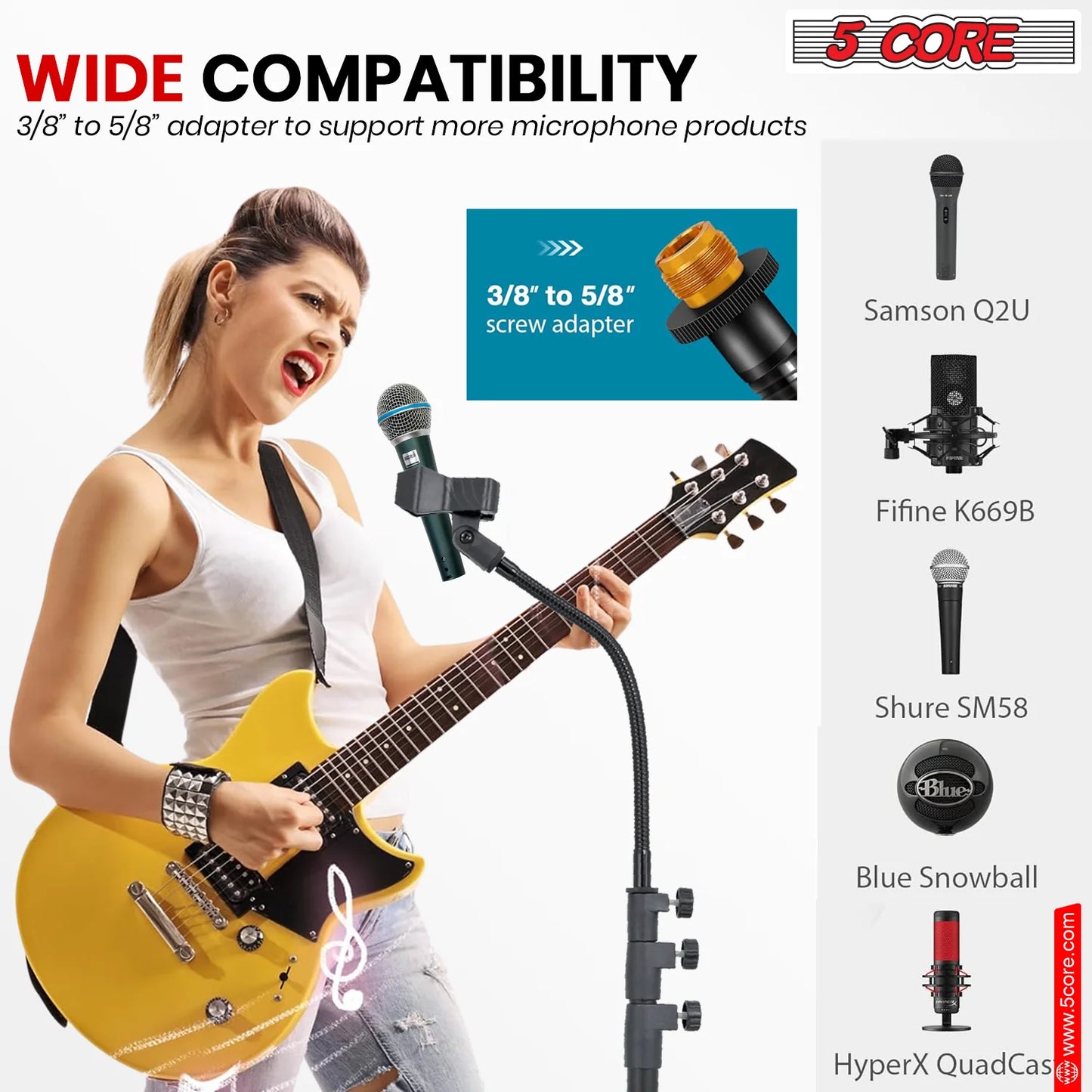 5Core Mic Stand Floor Adjustable Universal Heavy Duty Gooseneck Microphone Stands round Base Soporte De Micrófono