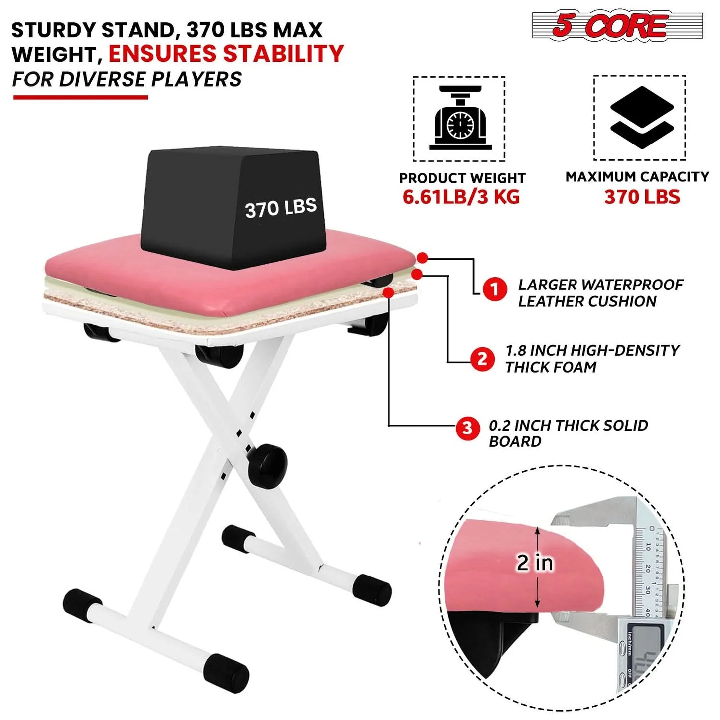 5 Core Keyboard Bench X Style Piano Stool Padded Adjustable Keyboards Chair