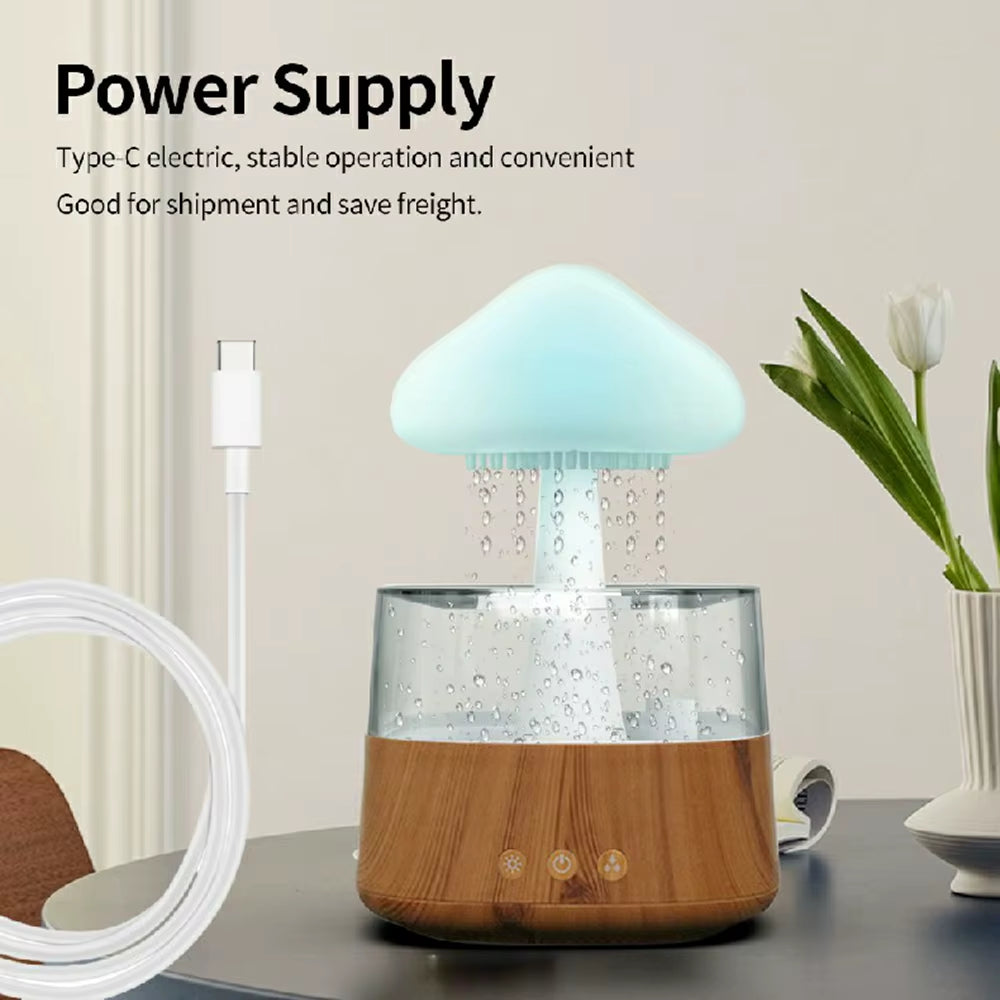 USB Colorful Night Lights Air Humidifier Mushroom Rain Aroma Diffuser Rain Cloud Smell Distributor Relax Water Drops Sounds